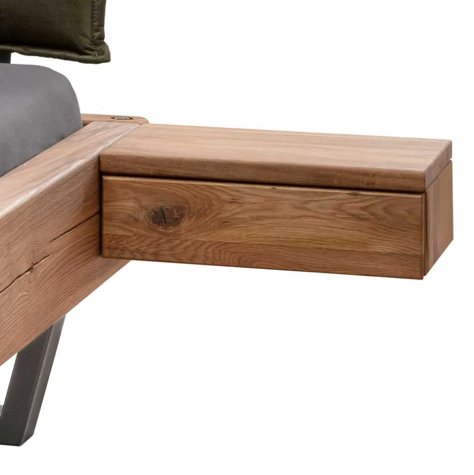 Wildeiche Balkenbett mit Leder-Kopfteil - Abrahams