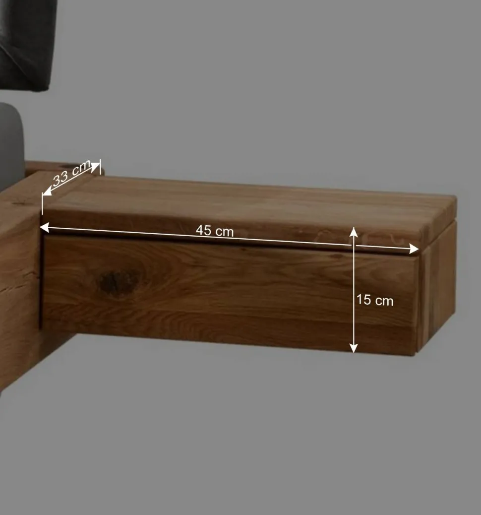 Wildeiche Balkenbett mit Leder-Kopfteil - Abrahams