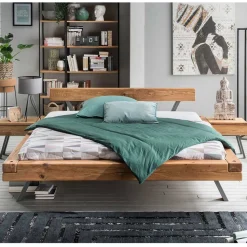 Wildeiche Balkenbett Set 4 Größen - Chaya (dreiteilig)