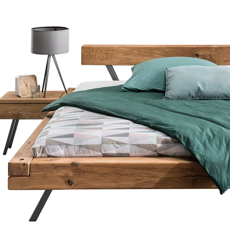 Wildeiche Balkenbett Set 4 Größen - Chaya (dreiteilig)