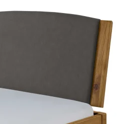 Wildeiche Bett mit Kopfteilpolstern in Grau - Luxuria