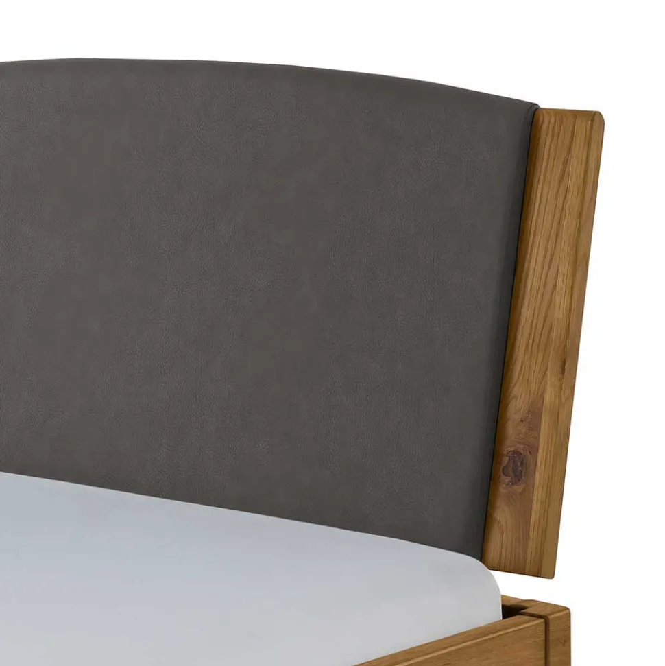 Wildeiche Bett mit Kopfteilpolstern in Grau - Luxuria