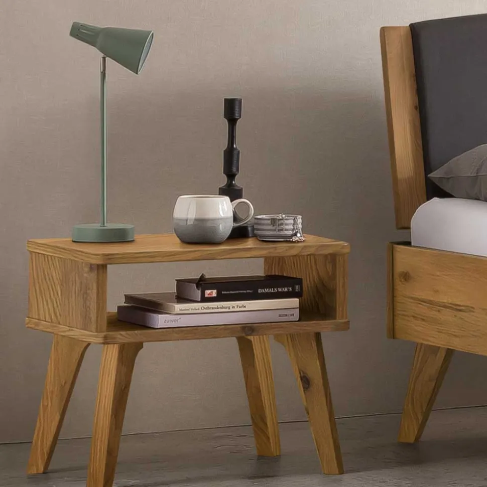 Wildeiche Bett mit Kopfteilpolstern in Grau - Luxuria