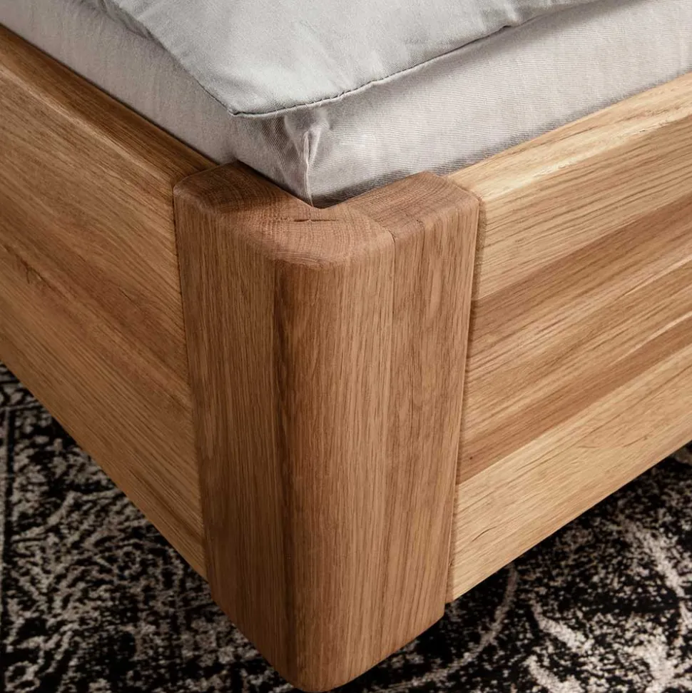 Wildeiche Bett mit Metallkufen in Schwarzgrau - Tomya