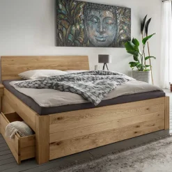 Wildeiche Bett mit vier Schubladen modern - Zennian