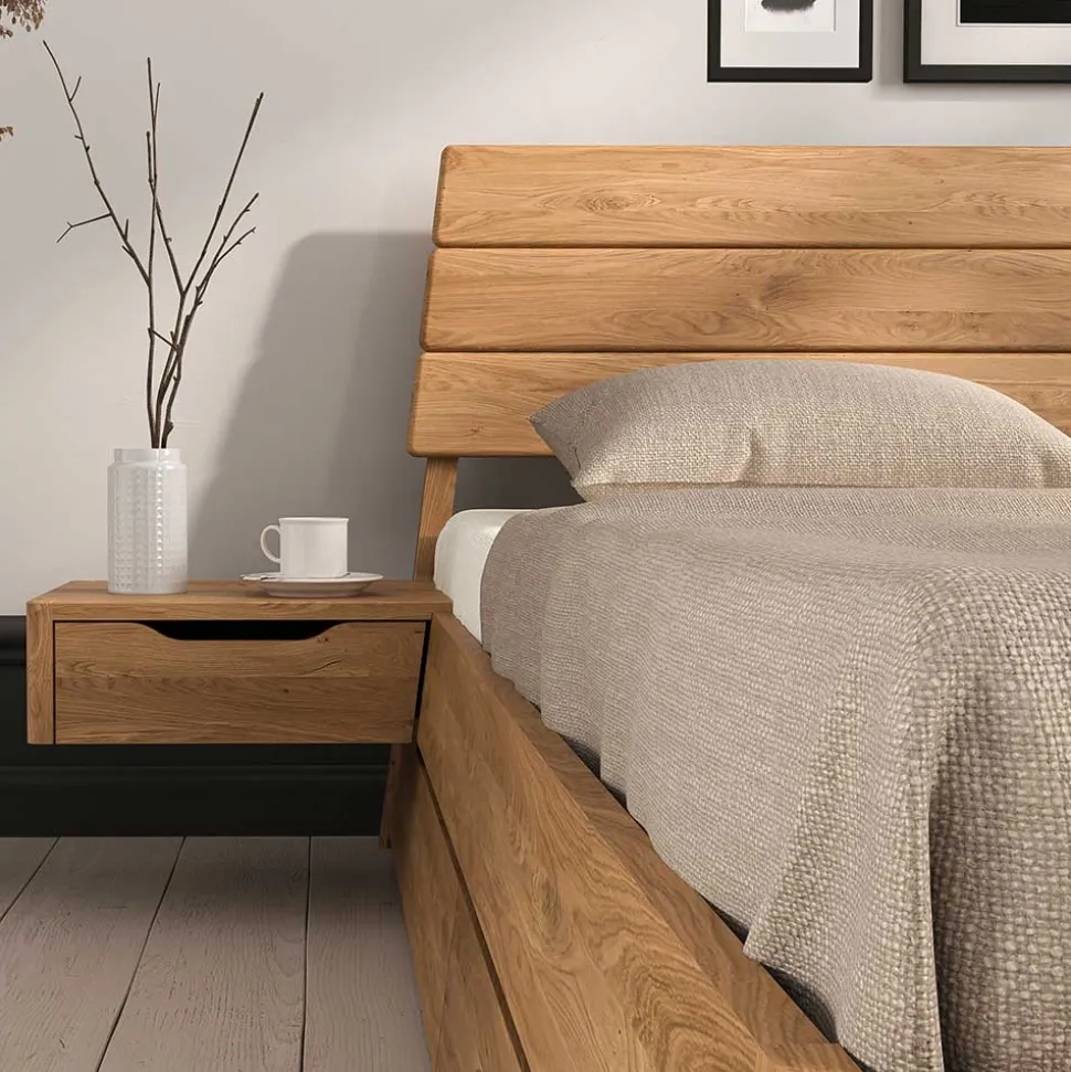 Wildeiche Bettgestell mit Holzkopfteil - Lugos