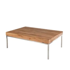 Wildeiche Couchtisch Silvia mit Stahlgestell in Edelstahl Optik