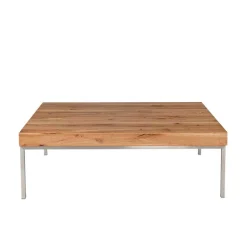 Wildeiche Couchtisch Silvia mit Stahlgestell in Edelstahl Optik