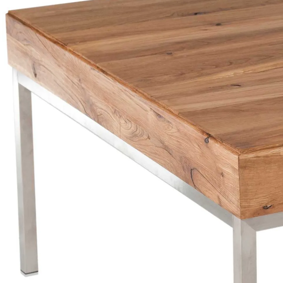 Wildeiche Couchtisch Silvia mit Stahlgestell in Edelstahl Optik