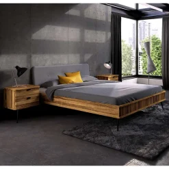 Wildeiche Designerbett mit Polsterkopfteil - Casarius