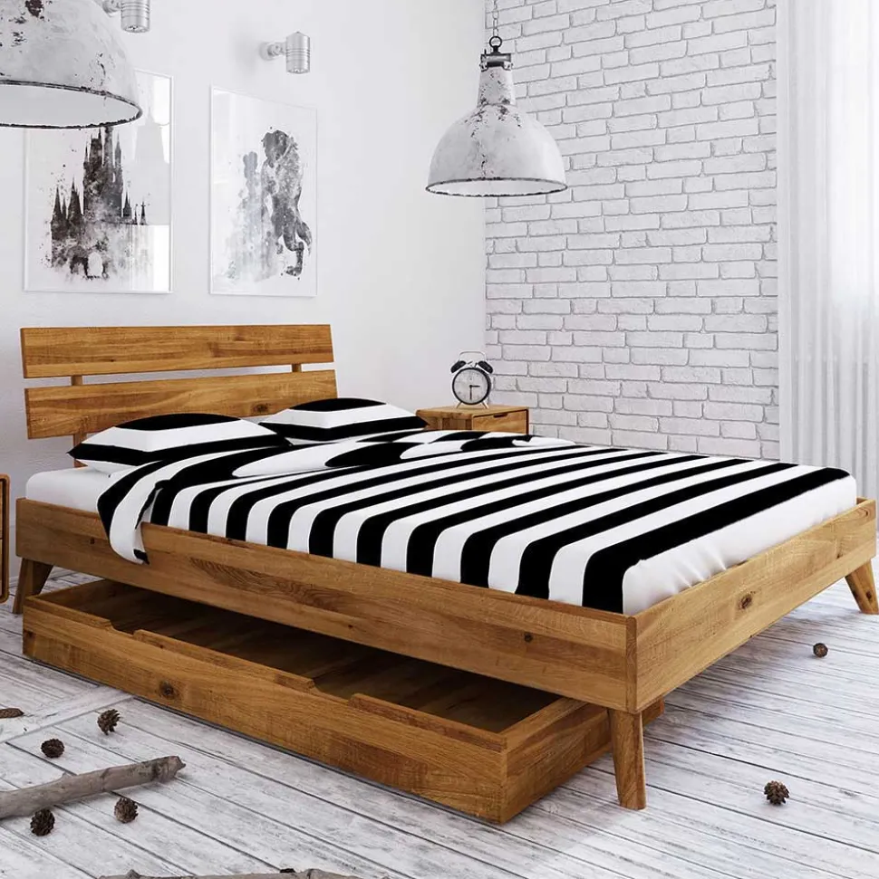 Wildeiche Einzelbett Gestell mit Stauraum - Eavy