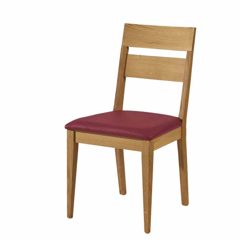 Wildeiche Esstisch Gruppe Likes mit Kunstleder Rot (siebenteilig)