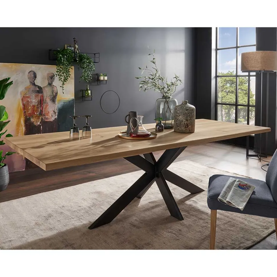 Wildeiche Esszimmer Esstisch mit Spider Gestell - Ostrico