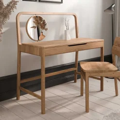 Wildeiche Frisiertisch mit rundem Spiegel - Laida