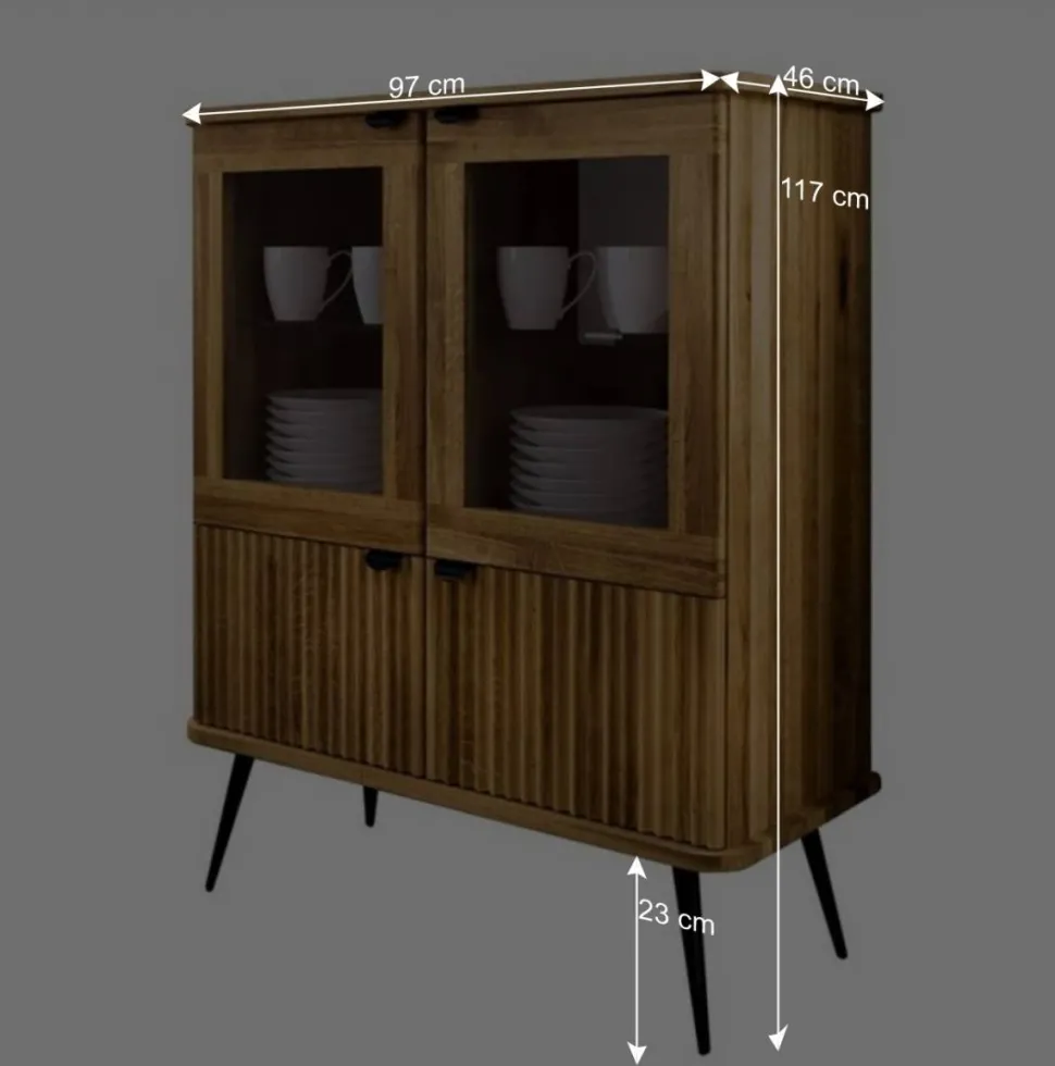 Wildeiche Highboard mit Glastüren & Holztüren - Casarius