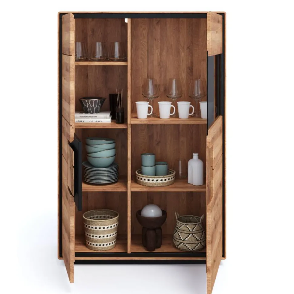 Wildeiche Highboard mit Glas Einsatz - Shipper