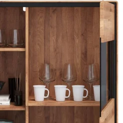 Wildeiche Highboard mit Glas Einsatz - Shipper