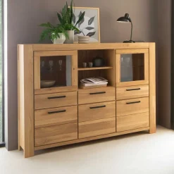 Wildeiche Highboard Vitrine teilmassiv - Sophia
