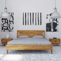 Wildeiche Holz Bett mit Überlänge 220 cm - Hardus (dreiteilig)