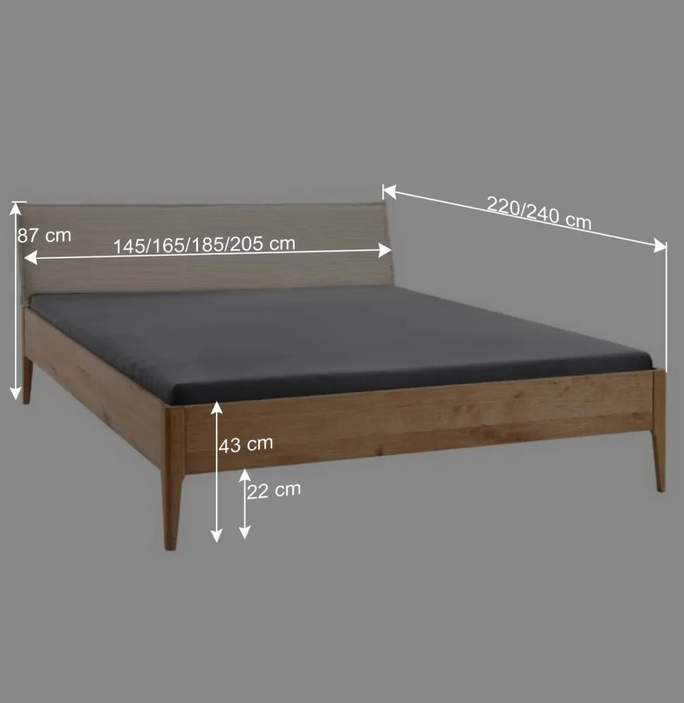 Wildeiche Holzbett mit Cord-Kopfteil - Babahira