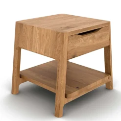 Wildeiche Holzbett mit Polsterkopfteil in Beige - Favorite