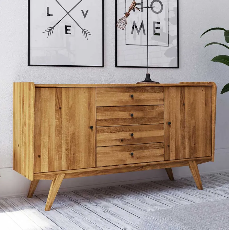 Wildeiche Holz-Sideboard 160 cm breit - Hardus