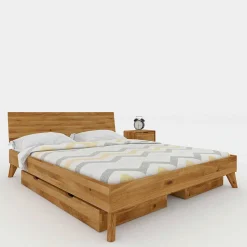 Wildeiche Massivholz Bett mit 2 Schubkästen - Eavy