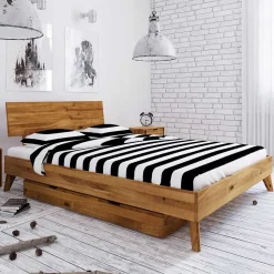 Wildeiche Massivholz Bett mit 2 Schubkästen - Eavy