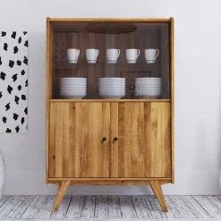 Wildeiche Mid Century Schrank mit zwei Glas Türen - Hardus