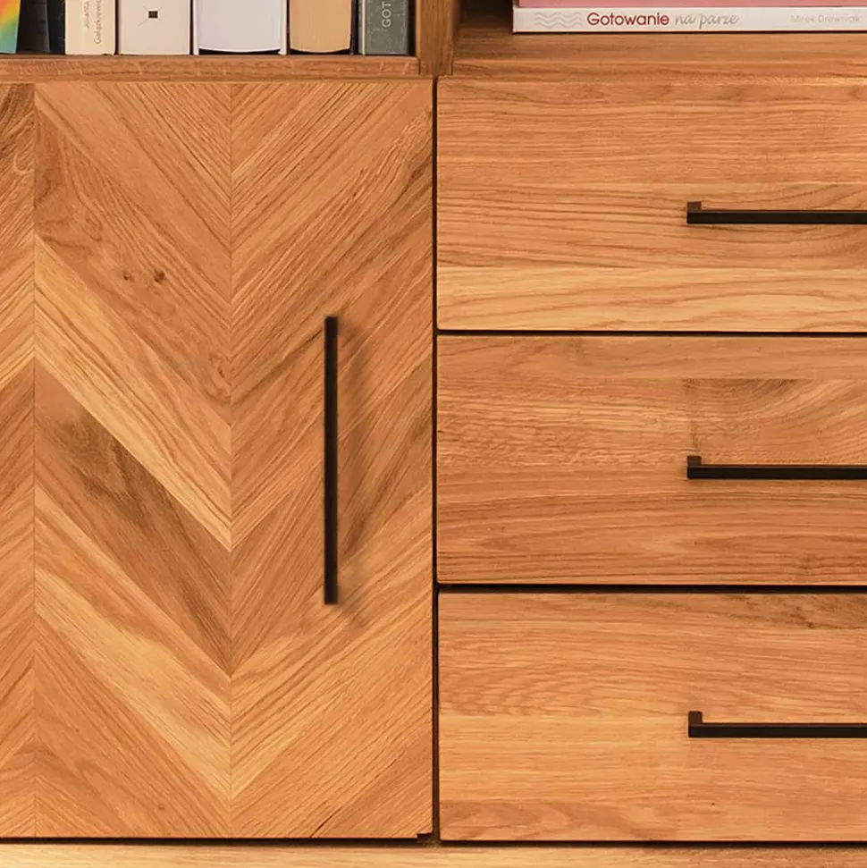 Wildeiche Regal mit Tür & drei Schubladen - Kerfa