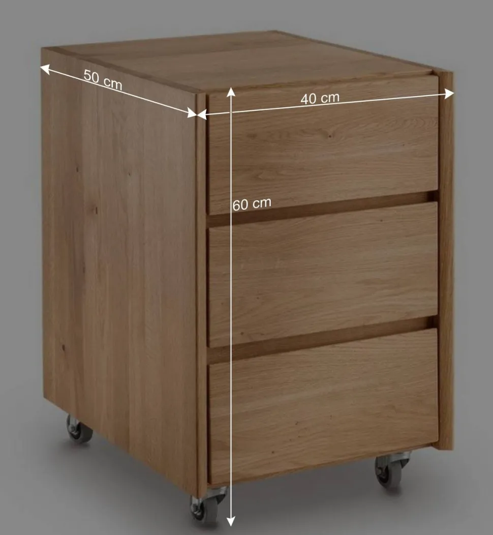 Wildeiche Rollcontainer aus Massivholz - Melanie