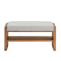 Wildeiche Sitzbank mit weißem Echtleder - Mandrey