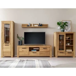 Wildeiche TV Anbauwand teilmassiv - Sophia (vierteilig)