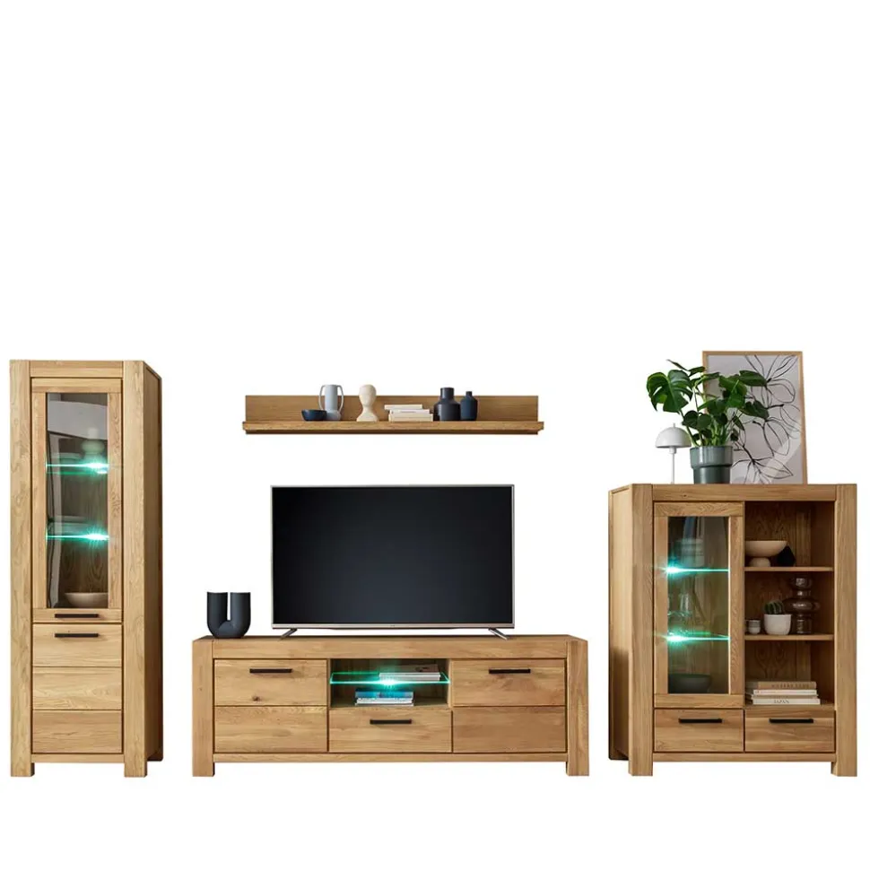 Wildeiche TV Anbauwand teilmassiv - Sophia (vierteilig)