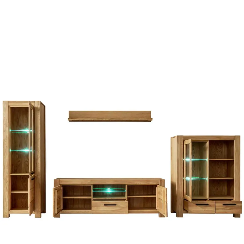 Wildeiche TV Anbauwand teilmassiv - Sophia (vierteilig)