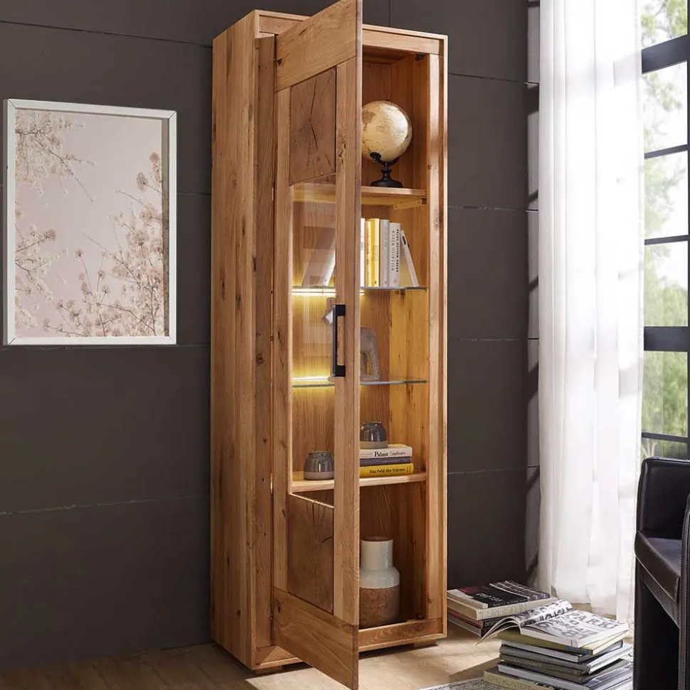 Wildeiche Vitrine Troncon mit 201 cm Höhe