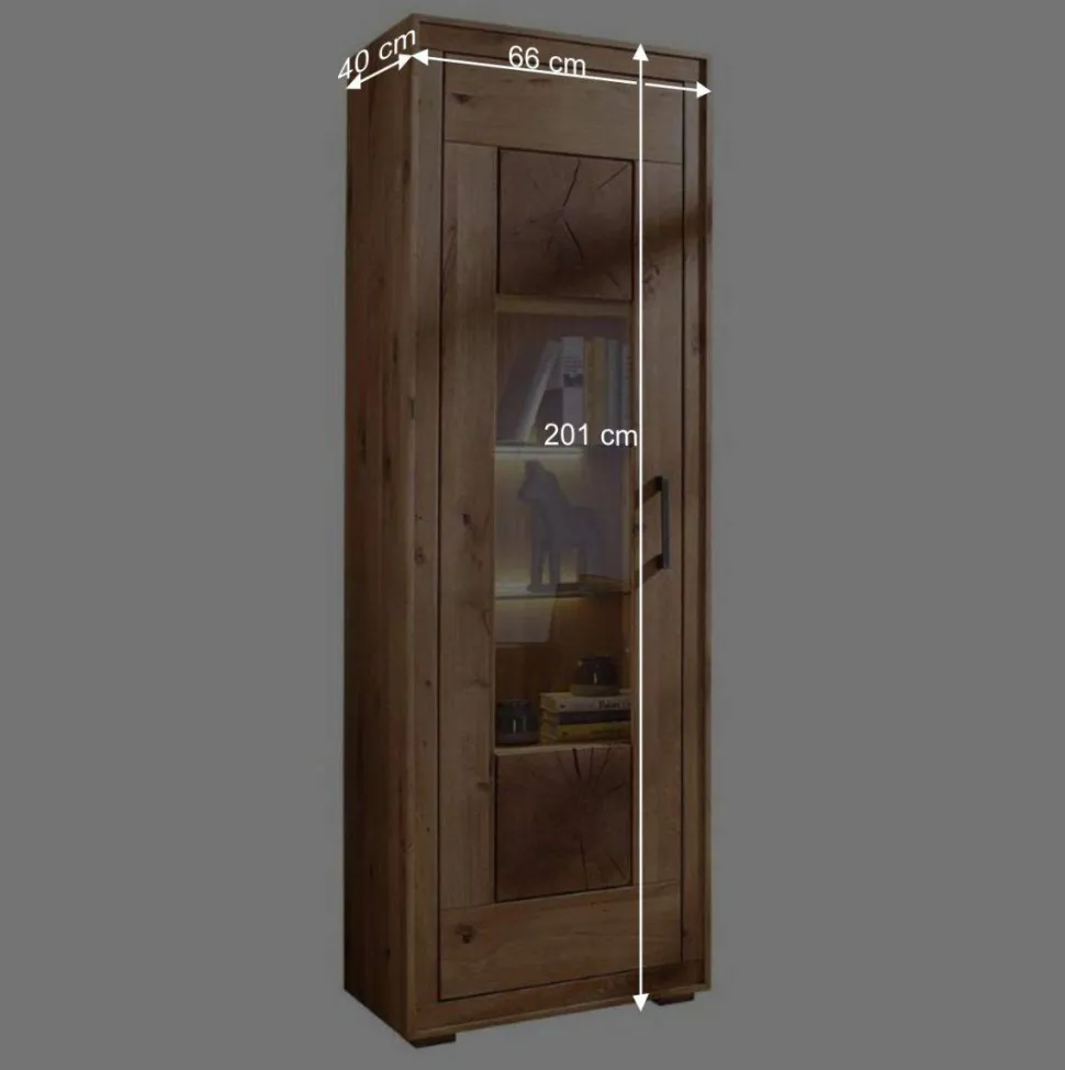 Wildeiche Vitrine Troncon mit 201 cm Höhe