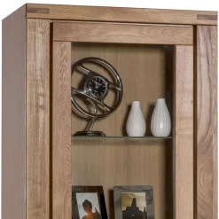 Wildeiche Vitrinenschrank mit 3 Schubladen - Maila