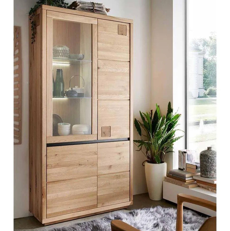 Wildeiche Vitrinenschrank 103 cm breit - Embleys
