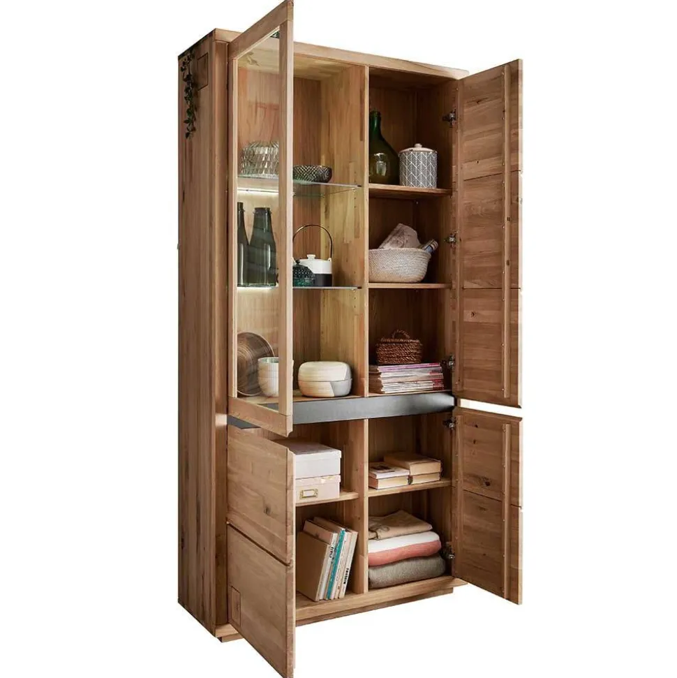 Wildeiche Vitrinenschrank 103 cm breit - Embleys