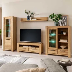 Wildeiche Wohnwand Set teilmassiv - Sophia (vierteilig)