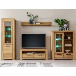 Wildeiche Wohnwand Set teilmassiv - Sophia (vierteilig)