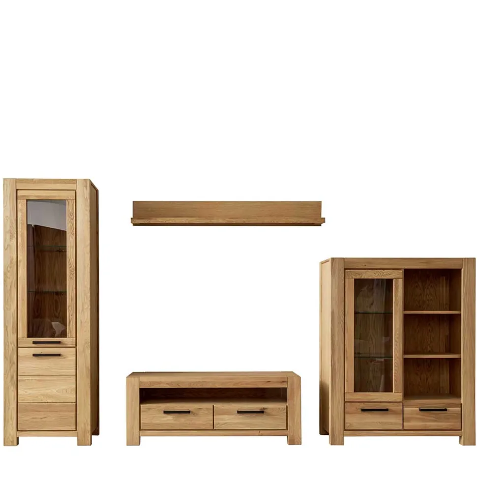Wildeiche Wohnwand Set teilmassiv - Sophia (vierteilig)