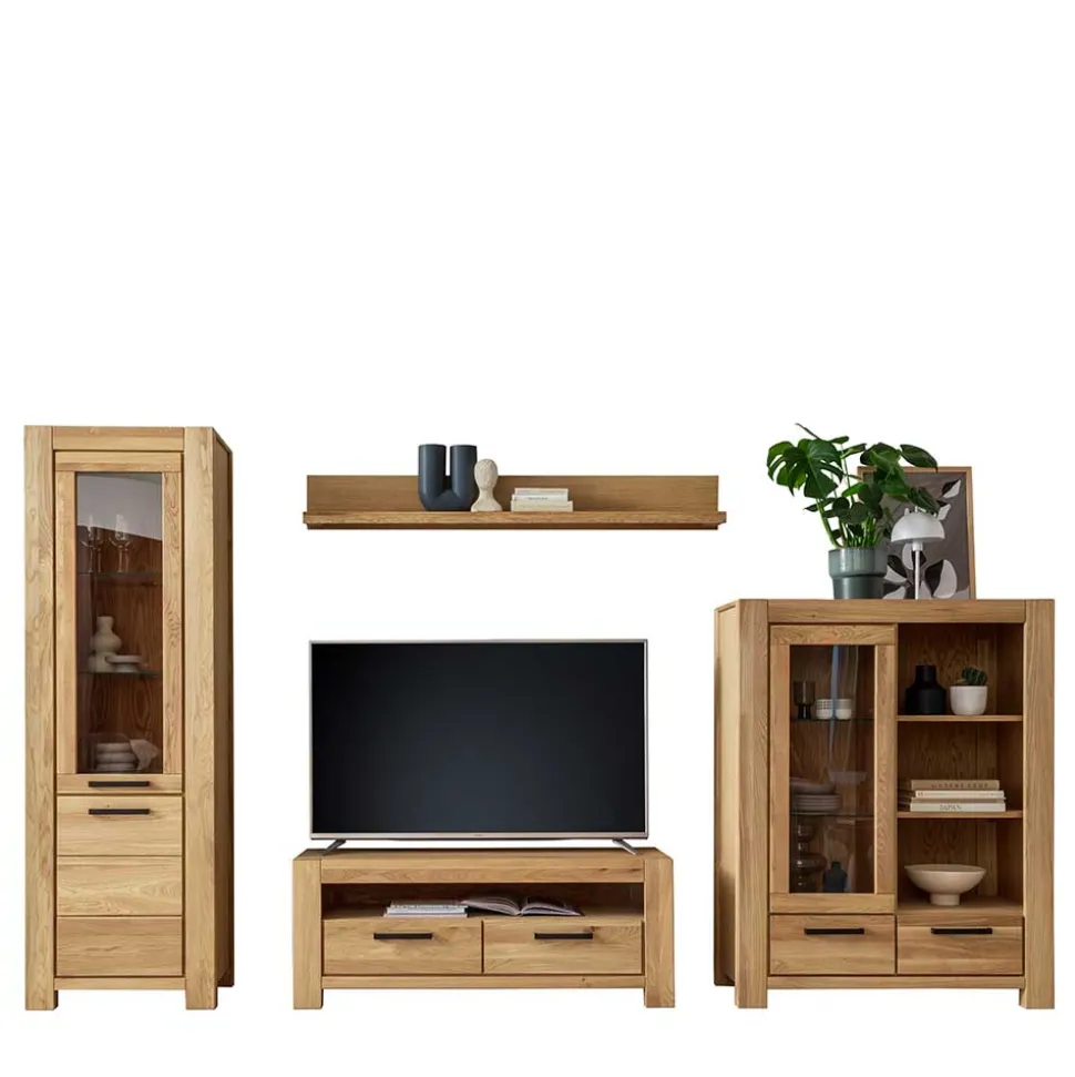 Wildeiche Wohnwand Set teilmassiv - Sophia (vierteilig)