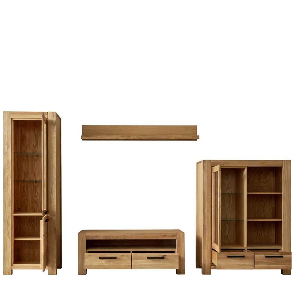 Wildeiche Wohnwand Set teilmassiv - Sophia (vierteilig)
