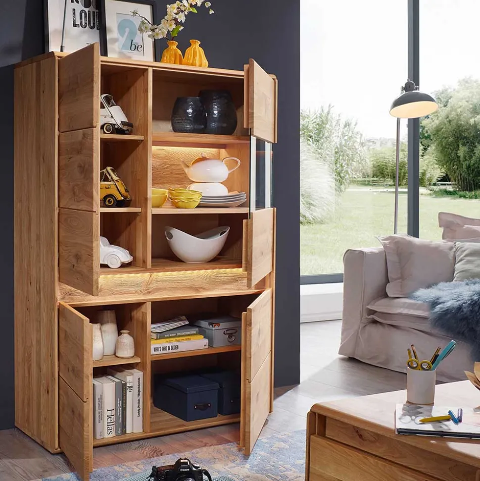 Wildeiche Wohnzimmerschrank mit Glas Einsatz - Acmida