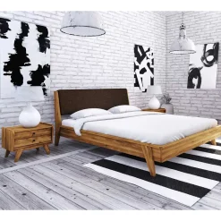 Wildeichebett 210cm lang & Nachtkommoden - Hardus (dreiteilig)