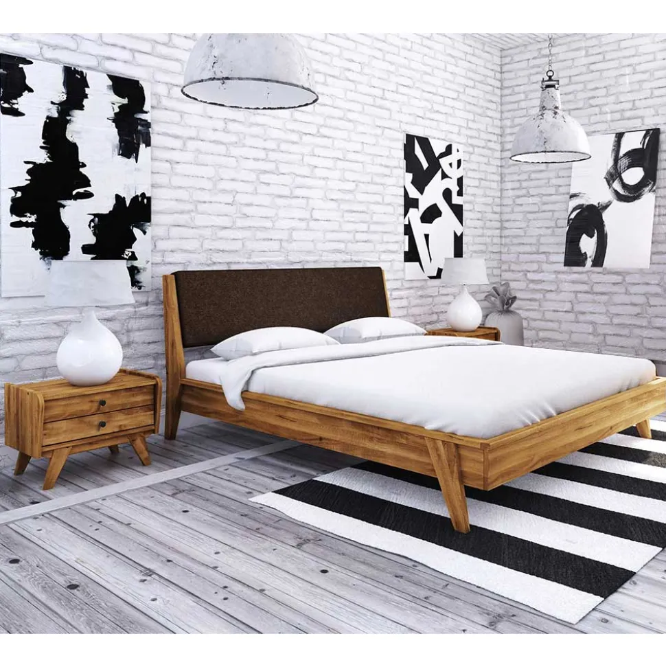 Wildeichebett 210cm lang & Nachtkommoden - Hardus (dreiteilig)