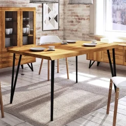 Wildeichetisch mit Baumkante & Stahlbeinen - Mandirov