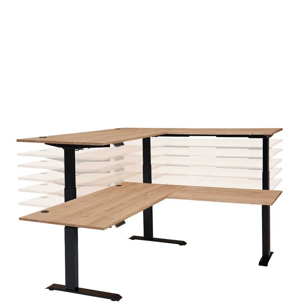 Winkel-Schreibtisch in Esche und Schwarz - Emly